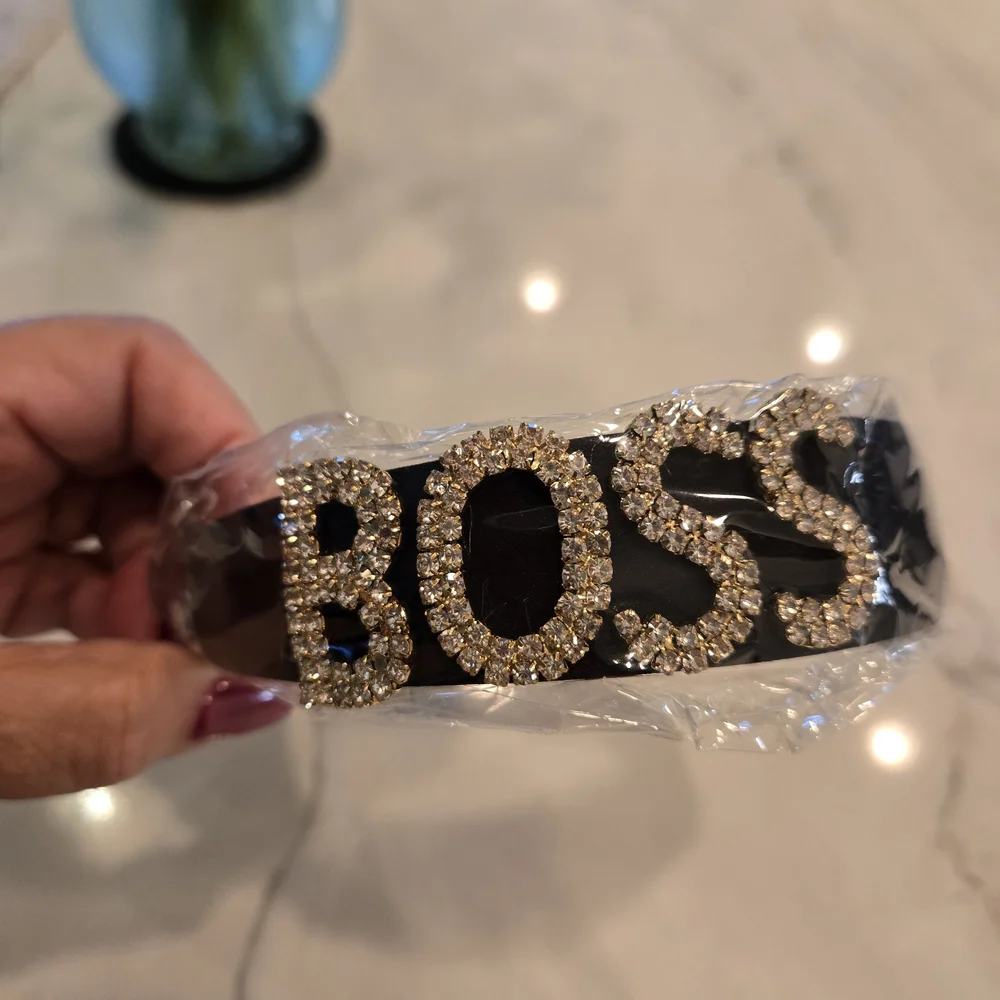 BOSS Black and Gold Headband with Crystals